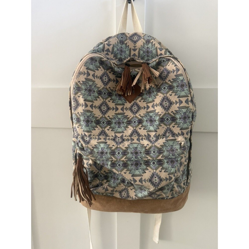 Girls MUDD Aztec Tan Backpack Suede Tassels Fringe Blue Cream Western Cute!